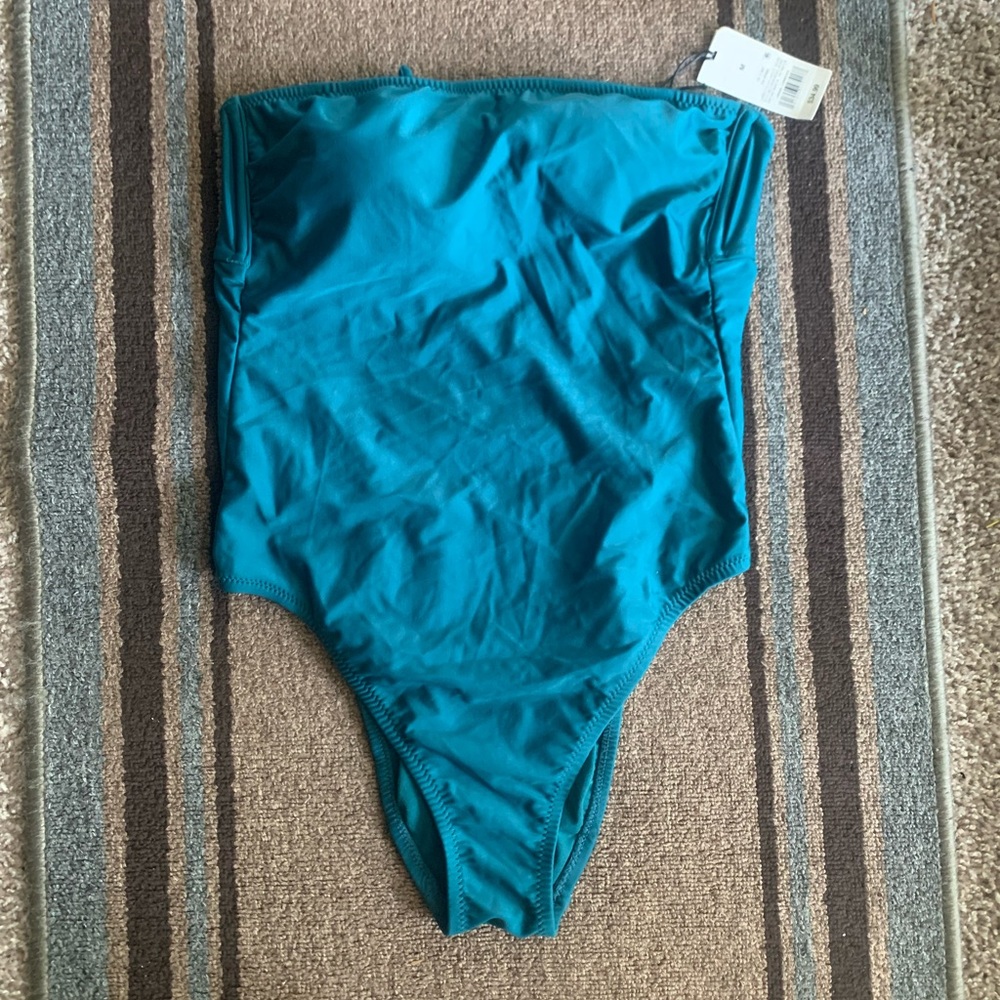 Women’s One-Piece Low Coverage Swimsuit, Teal, Size M, Nylon/Spandex.